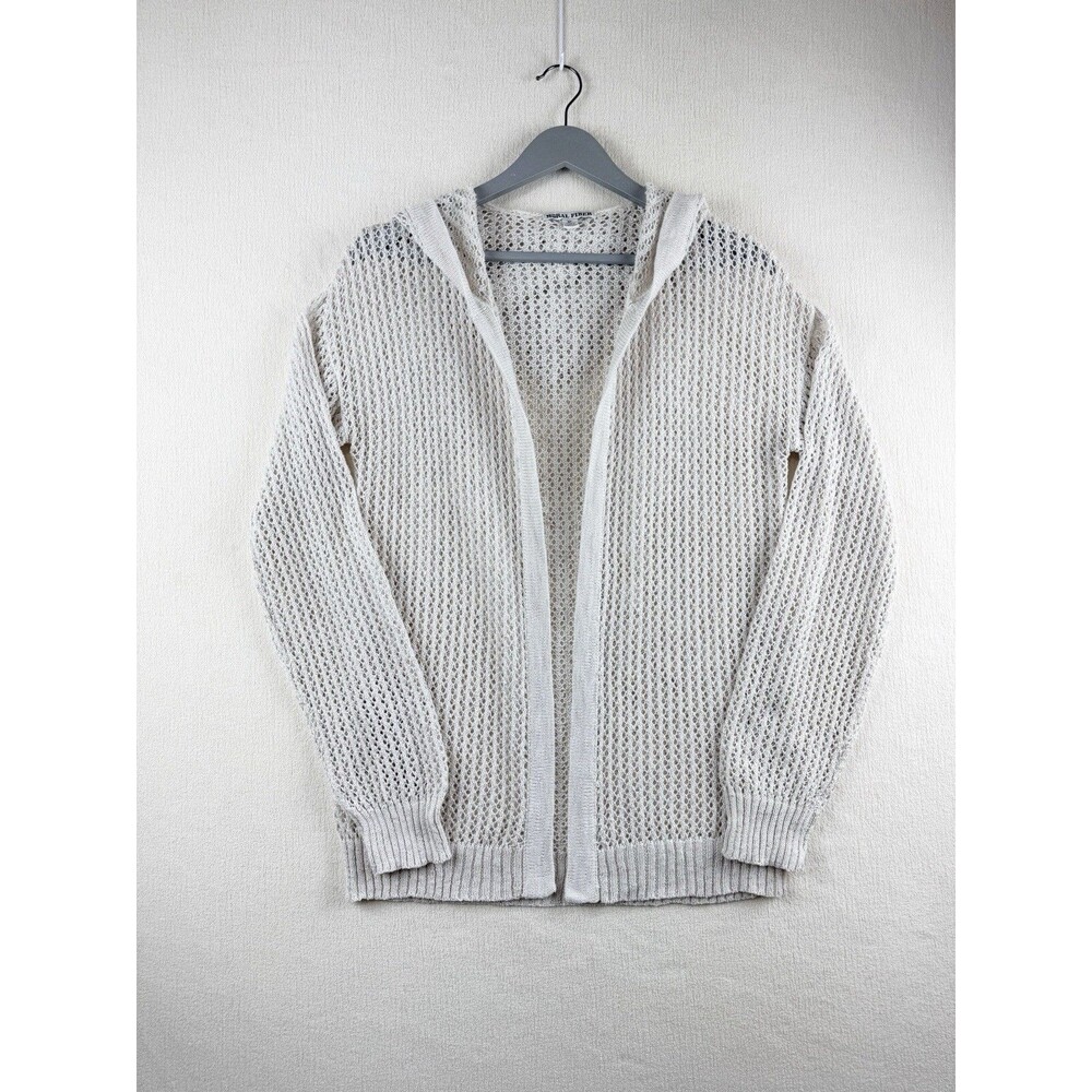 Moral Fiber Open Knit Hooded Women's Light Gray Lightweight Cardigan Sweater